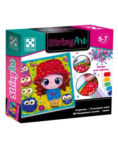 Набір для творчості «Стрінг-арт. Сонячна прогулянка» з 2 картинок, 5 видів ниток та 160 шпильок, у коробці 22х5х21 см, ТМ Vlady Toys