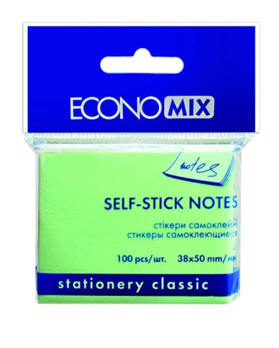 Блок для нотаток 38х50 мм 100 аркушів з клейким шаром, салатовий, ТМ Economix