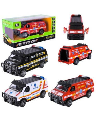 Машина 12 см 1:32 металева зі світлом та дверима, що відчиняються, на батарейці, в асортименті, у коробці 15х6,5х7 см, АВТОПРОМ