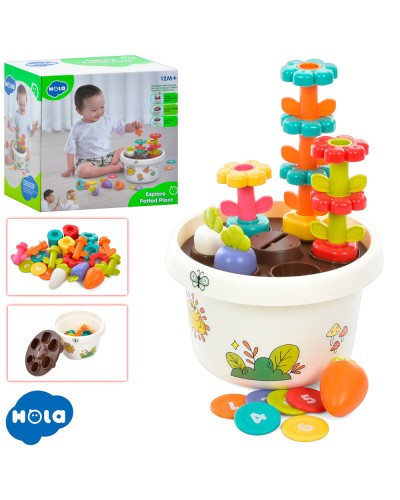 Сортер «Рослина в горщику» 5 в 1 з фігурками квітів та овочів, у коробці 18х18х12 см