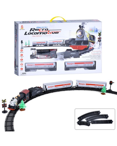 Залізниця 139х93 см-93х93 см зі звуком та світлом з локомотива та 3 вагонів, на батарейці, у коробці 56,5х32,5х6,5 см