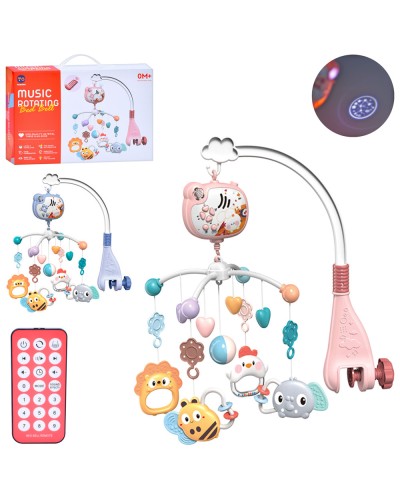 Карусель на ліжечко р/к на 4 підвіски музична зі світлом, проектором та регулятором гучності, на батарейці, у коробці 37х6х25 см