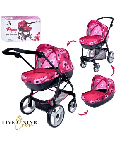 Візочок для ляльки 39х65х67 см 2 в 1 металевий з люлькою-переноскою та регульованою ручкою, у коробці 56х35х22 см