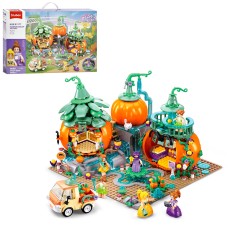 Конструктор Sluban Рожєва Серія, Будінок (у вигляді гарбуза), машина, фігурки, 952 дет, 62-42.5-9см