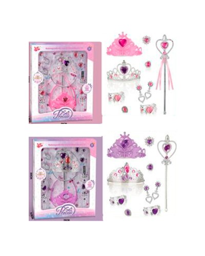 Набір аксесуарів: діадема, корона, сережки, браслети, взуття, в асортименті, у коробці 30х25х6 см