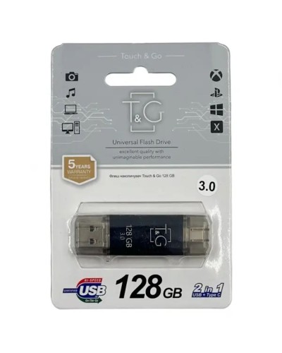 Флеш-карта «T&G» 128 Gb з USB+Type-C 2,0, чорна