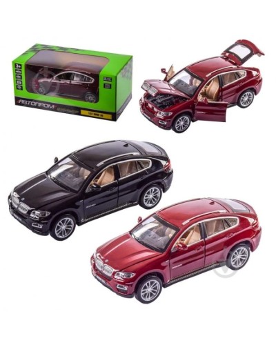 Машина «BMW X6» 15 см металева зі світлом та дверима що відкриваються, на батарейці, у коробці 18х9х8 см, АВТОПРОМ