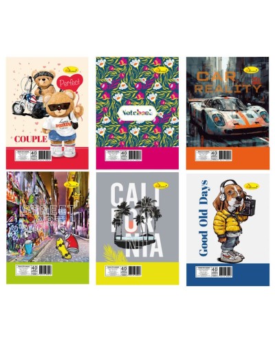 Блокнот А6 на 40 аркушів у клітинку на пружині зверху, в асортименті, ТМ Апельсин