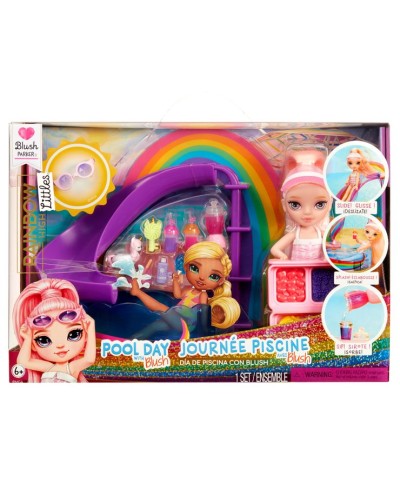 Ігровий набір з лялькою RAINBOW HIGH серії «Littles. Веселкова вечарка біля басейну»: лялька 16 см з аксесуарами та басейном, у коробці 12х29х20 см