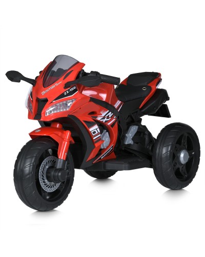 Мотоцикл з 2 моторами по 35W на 1 акумуляторі 12 V 4,5 AH з музикою, світлом, TF та шкіряним сидінням, червоний