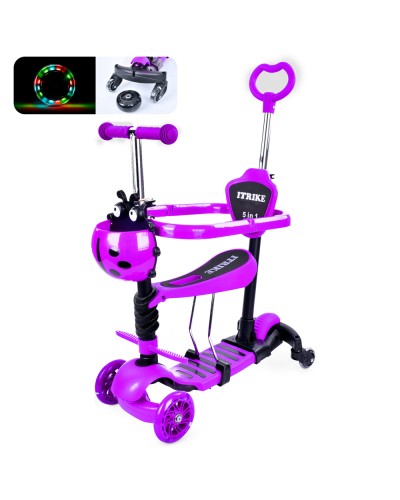 Самокат-біговел «Maxi» 5 в 1 3-колісний, рама сталь та пластик, 2 передніх колеса ПУ 116 мм світлодіодні, заднє 100 мм, 2 додаткових колеса по 64 мм, підніжка