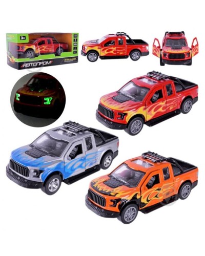 Машина «Пікап» 12,5 см металева зі світлом, звуком та дверима що відкриваються, на батарейці, в асортименті, у коробці 15х6,5х7 см, АВТОПРОМ