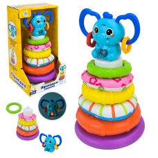 Пірамідка «Сонячний зайчик» 23х13 см музична зі світлом, тканевими та пластиковими кільцями, на батарейці, у коробці 15,5х14,1х26,8 см.