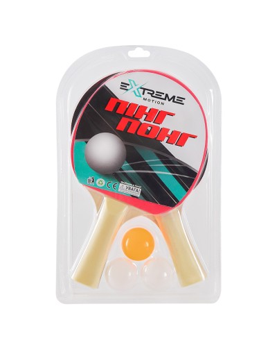 Набір для настільного тенісу з 2 ракеток по 15х25 см та 3 м'ячиків, під слюдою 21х30 см