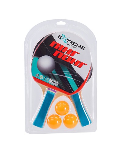 Набір для настільного тенісу з 2 ракеток по 15х25 см та 3 м'ячиків, під слюдою 29х20 см