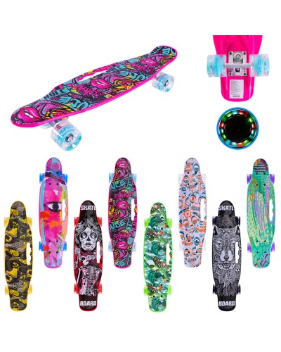 Пенні борд 56х15 см з колеса PU зі світлом, в асортименті, під слюдою