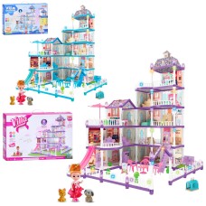 Будиночок 54,5х66,3х78 см 5-поверховий на 340 деталей зі світлом, меблями, лялькою 11см та тваринами, на батарейці, в асортименті, у коробці 48х32х10 см