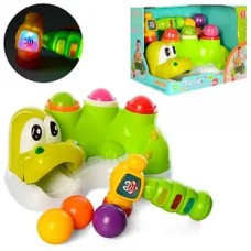 Гра «Веселий крокодил» 28 см музична зі світлом, молоточком та 3 кульками, на батарейках, у коробці 30х23,5х20 см