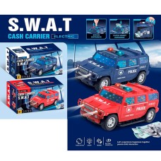 Скарбничка «Поліція» 26,5 см 2 в 1 музична зі світлом, затягує купюри, є отвір для монет, їздить, на батарейках, в асортименті, у коробці 27х13х11,5 см