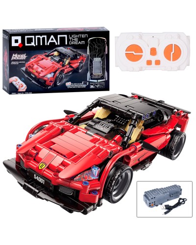 Конструктор «Машина» 23 см на 425 деталей р/к на акумуляторі 2,4G з USB, їздить, можливе керування телефоном, у коробці 43х25,5х10 см, Qman.