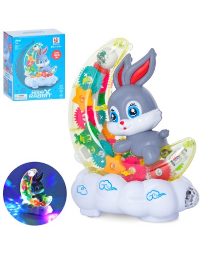 Кролик на місяці 20 см музичний зі світлом та рухомими деталями, їздить, на батарейках, у коробці 20х16х10 см.