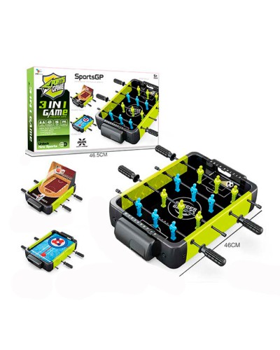 Гра настільна 3 в 1 футбол, баскетбол, керлінг з ігровим полем 28,5-39,5 см на штангах з м'ячиками, у коробці 46,5х29,5х6,5 см