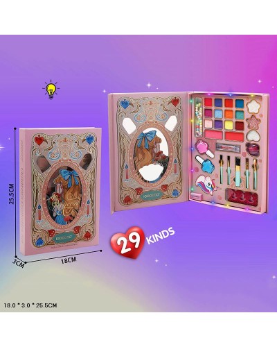 Дитяча косметика зі світлом: палітра тіней, лак, помада та аксесуари, на батарейці, у коробці 18х3х25 см