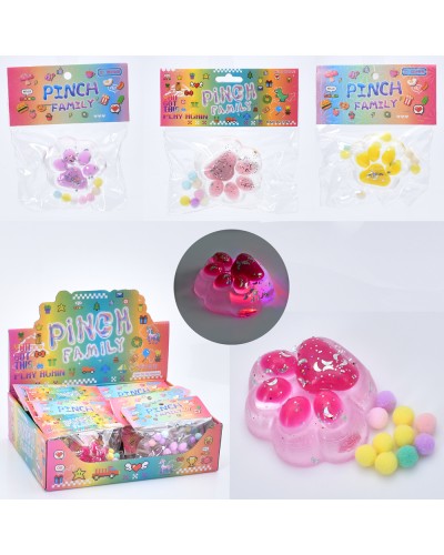 Таба «Лапка» 7 см антистрес з мішурою, в асортименті, у пакеті, 16 шт в дисплеї 28х8х21 см