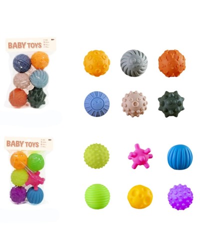 Набір для купання «М`ячики текстурні» 6 шт по 6 см з пищалками, в асортименті, у пакеті 17,5х23х6 см