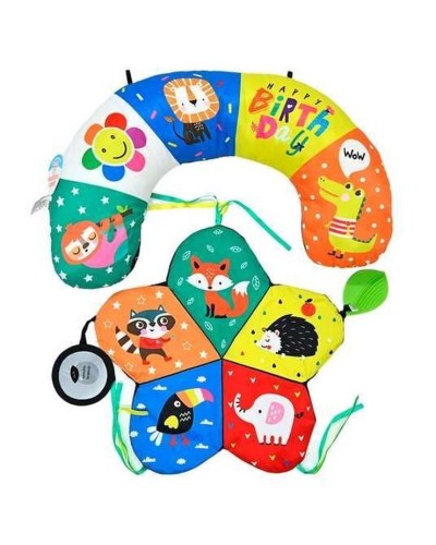 Дитяча подушка 26х36 см та килимок «Квіточка» 31х31 см двостороннній з шуршалкою, дзеркалом та прорізувачем, в асортименті, у пакеті 26х21х8 см.