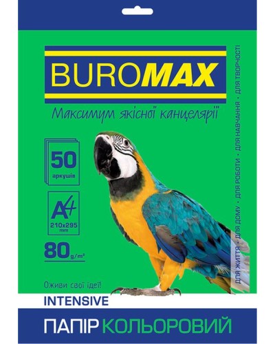 Папір кольоровий «INTENSIV» А4 50 аркушів 80 г/м2 зелений,ТМ Buromax