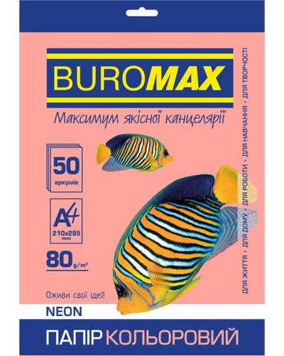 Папір кольоровий «NEON» А4 50 аркушів 80 г/м2 рожевий,ТМ Buromax