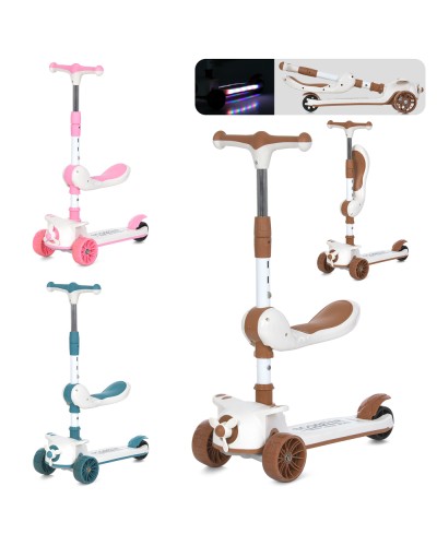 Самокат-велобіг 3 в 1 зі світлом та музикою на рамі з металопластику, 3 колеса ПУ, 2 передні 110 мм зі світлом, заднє 80 мм, підніжкою 26-12 см