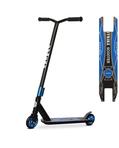 Самокат трюковий, рама алюміній + сталь, колеса ПУ 110 мм, кермом, підніжкою 32-10 см, чорно-синій