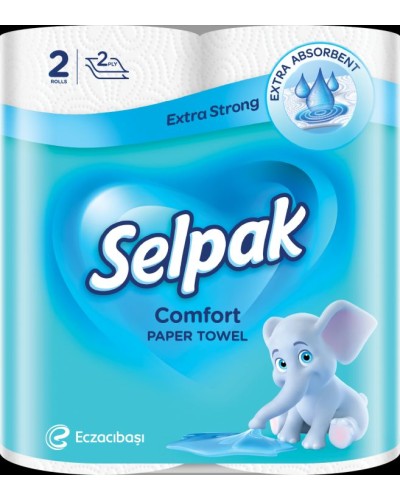 Рушники паперові «Comfort» кухонні по 2 рулони в упаковці, намотка 11,5 м, білі, SELPAK