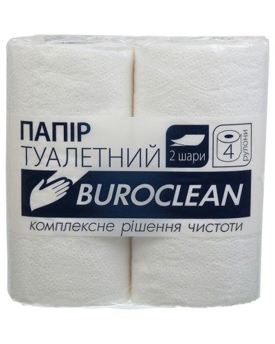 Туалетний папір двошаровий, 4 рулони на гільзі, намотка 14 м, білий, Buroclean