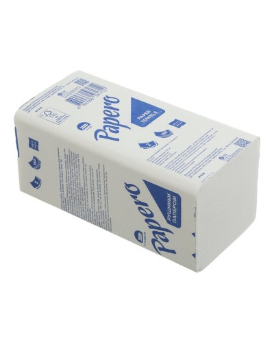 Рушники паперові з V-подібн им складанням на 150 аркушів 21х22 см 2-шарові, білі, PAPERO.