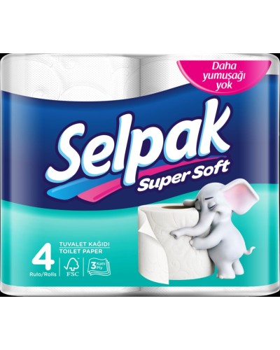 Туалетний папір «Selpak» по 4 рулони 3-шаровий, намотка 19 м, білий, Selpak