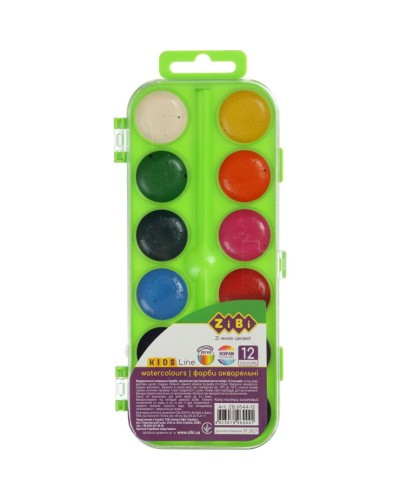 Акварельні фарби на 12 кольорів без пензлика, ТМ ZiBi