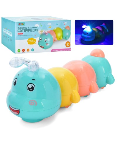 Гусеничка 24 см музична зі світлом, магнітна, їздить, на батарейці, у коробці 22х11х11 см