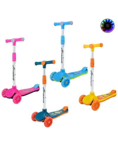 Самокат дитячий 3-колісний, 2 колеса PU зі світлом, заднє пластик,складний, в асортименті, у пакеті