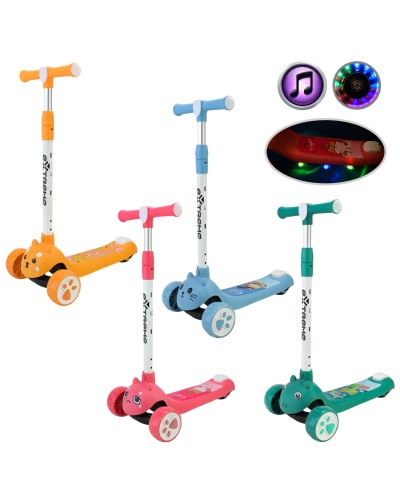 Самокат дитячий 3-колісний, 2 колеса PU зі світлом, заднє пластик,складний, в асортименті, у коробці