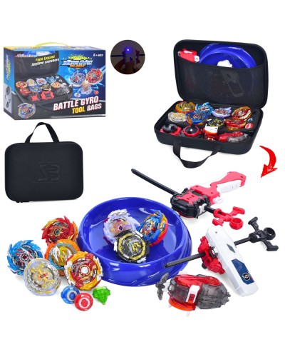 Ігровий набір: 8 бейблейдів, 2 запускалки та арена, зі світлом, у сумці 28х22х8,5 см