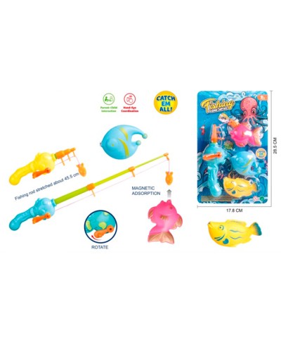 Набір для риболовлі магнітний: 1 вудка та 3 рибки, в асортименті, на планшетці 18х28,5х6 см