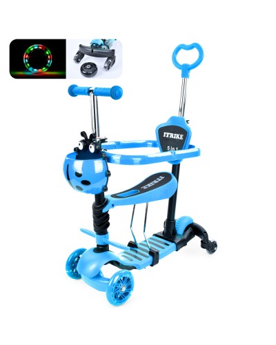 Самокат-біговел «MAXI» 5 у 1 3-колісний на сталево-пластиковий рамі, 2 передніх колеса ПУ 116 мм зі світлом, заднє 100 мм, 2 додаткових колеса по 64 мм, підніжка 25 см