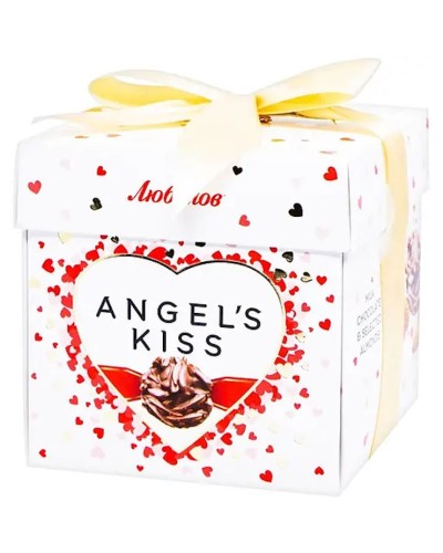 Цукерки «Любімов. Angel Kiss» мигдаль у білому шоколаді з рисовими кульками та кокосом, 140 г у коробці, ТМ Міленіум