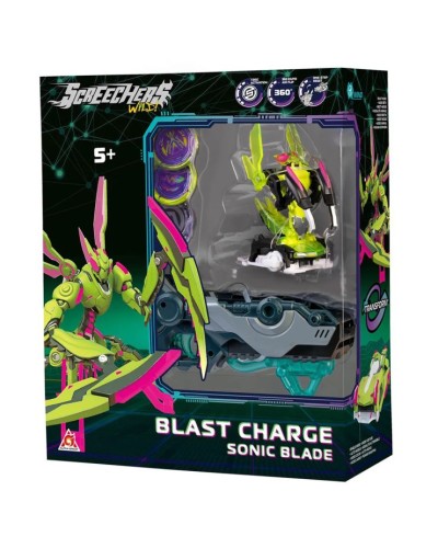 Ігровий набір Screechers Wild! «Сонік Блейд»: машинка-трансформер, запускач-бластер, 3 диски та наліпки, у коробці 10х25х30 см