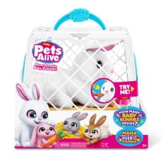 Інтерактивний ігровий набір PETS ALIVE «Mama & Baby Surprise»: кролиця 19х28х21 см зі звуком та 4 крольчат з аксесуарами, на батарейці, у переносці 21х30х25 см