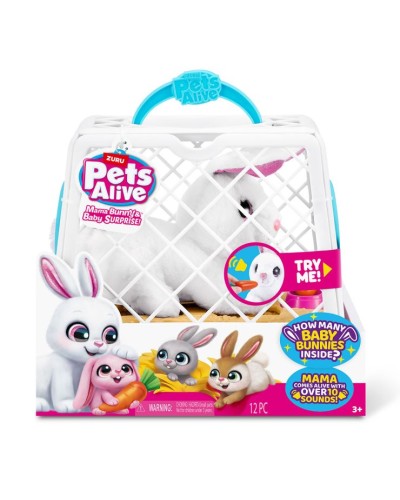 Інтерактивний ігровий набір PETS ALIVE «Mama & Baby Surprise»: кролиця 19х28х21 см зі звуком та 4 крольчат з аксесуарами, на батарейці, у переносці 21х30х25 см