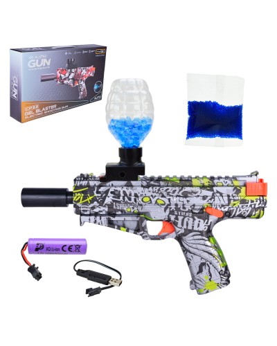 Іграшковий автомат 33 см зі світлом на акумуляторі, стріляє гелевими кульками, з аксесуарами, у коробці 40х23х7,5 см